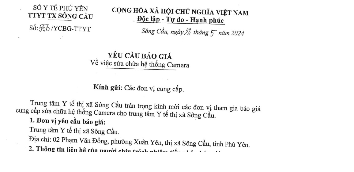 Yêu cầu báo giá sửa chữa hệ thống Camera